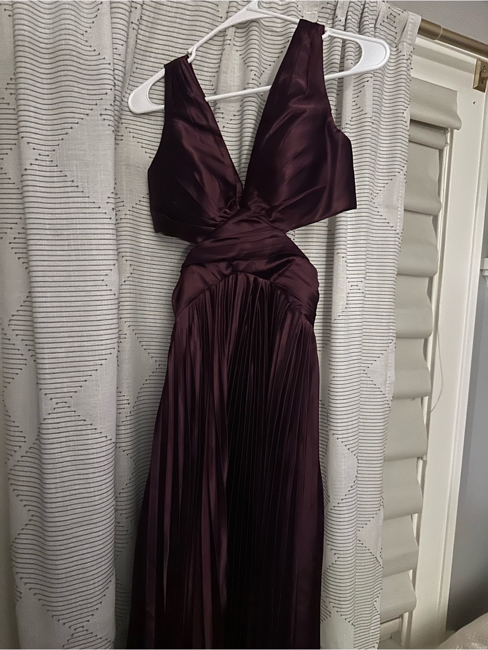 Plunging Satin Maxi Dress in burgundy